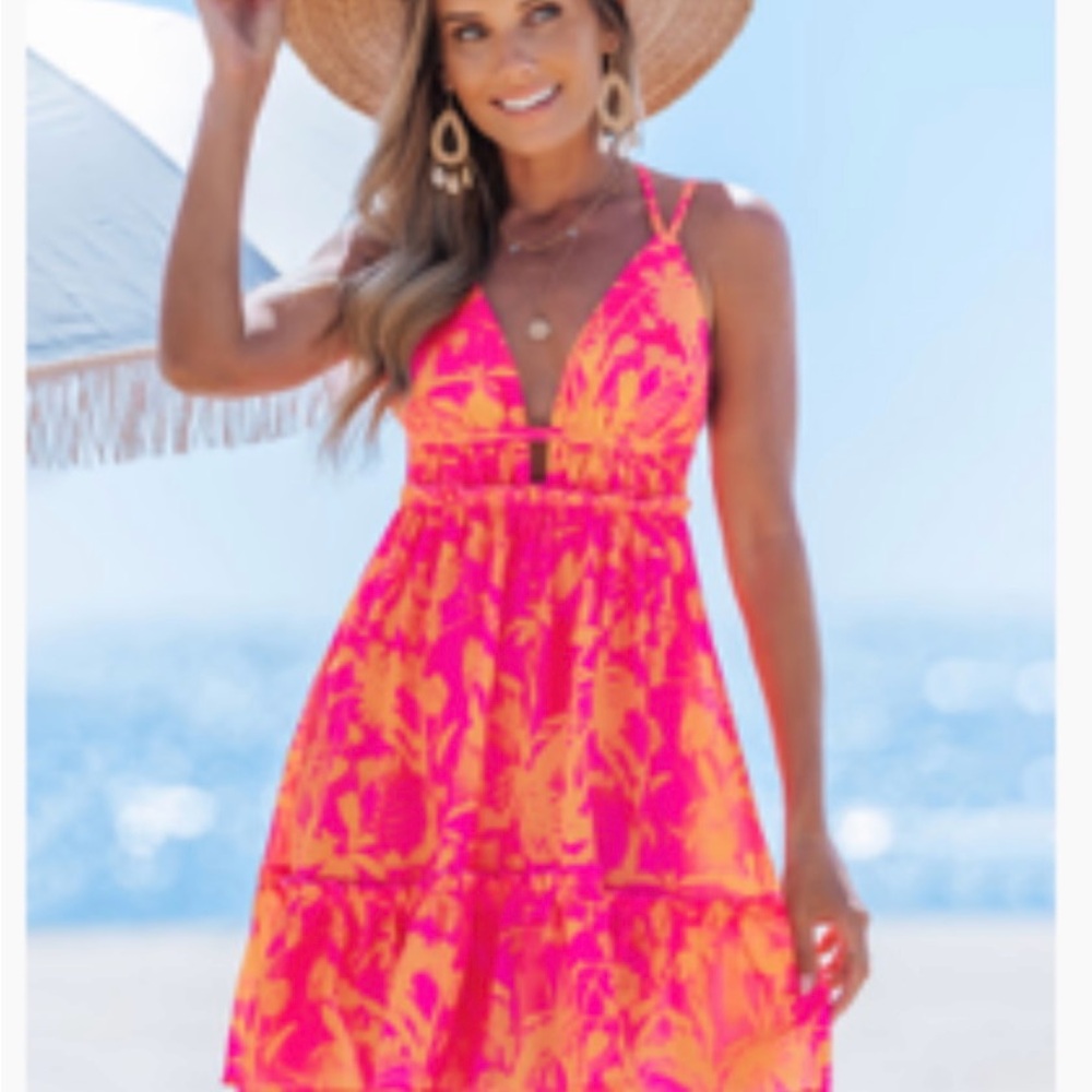 Popvil Vibrant Pink Floral Mini Dress
